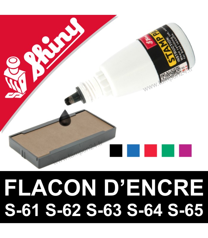 Flacon d'encre à réencrer pour cassettes Shiny - Noir, Bleu, Rouge, Vert, Violet