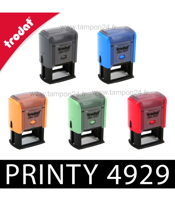 Trodat Printy 4929 disponible en 5 couleurs de boitiers : Gris, Bleu, Vert, Rouge et Mangue
