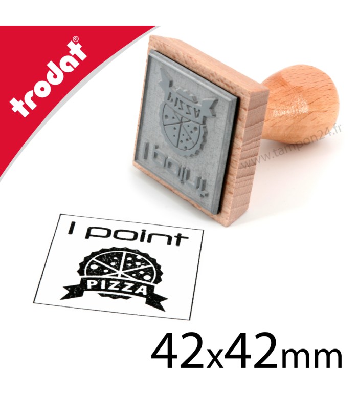 Tampon bois et carré de 42x42mm à personnaliser sur internet
