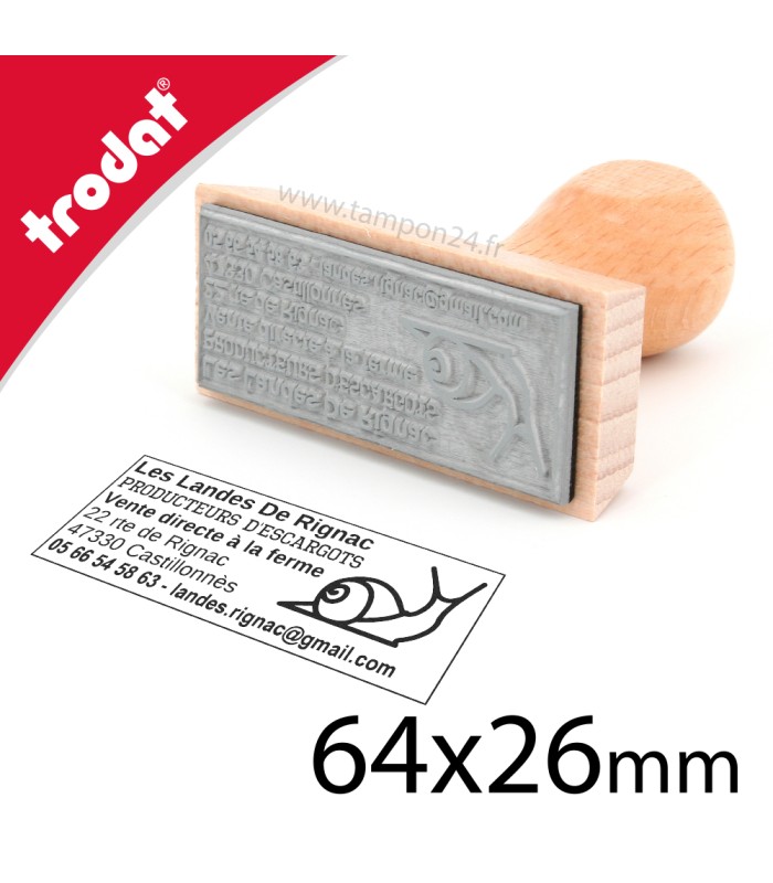 Tampon en bois à personnaliser de dimensions 64x26mm