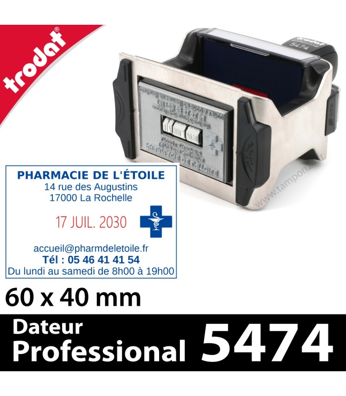 Timbre Trodat Professional 5474, le cachet date réglable avec texte et logo