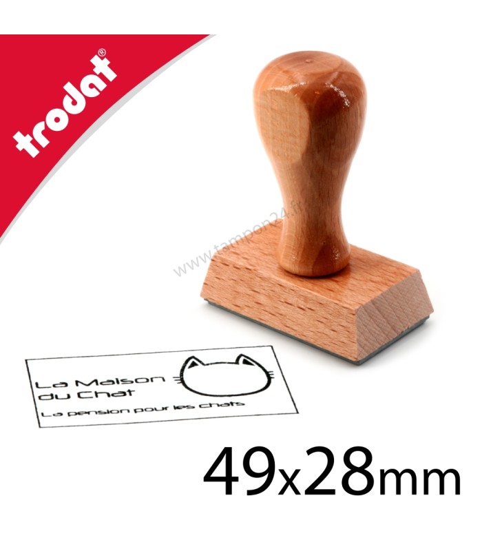Cachet bois 49x28mm avec texte et logo