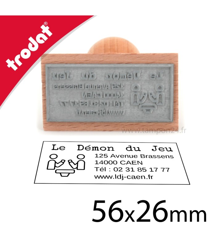 Tampon personnalisé en bois de dimensions 56x26mm
