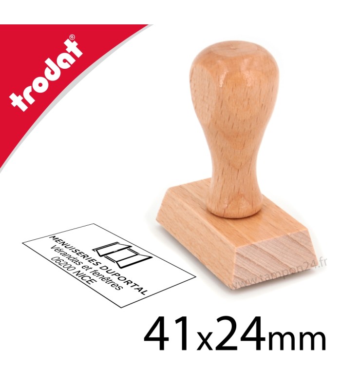 Cachet encreur en bois personnalisable avec texte et logo 41x24mm