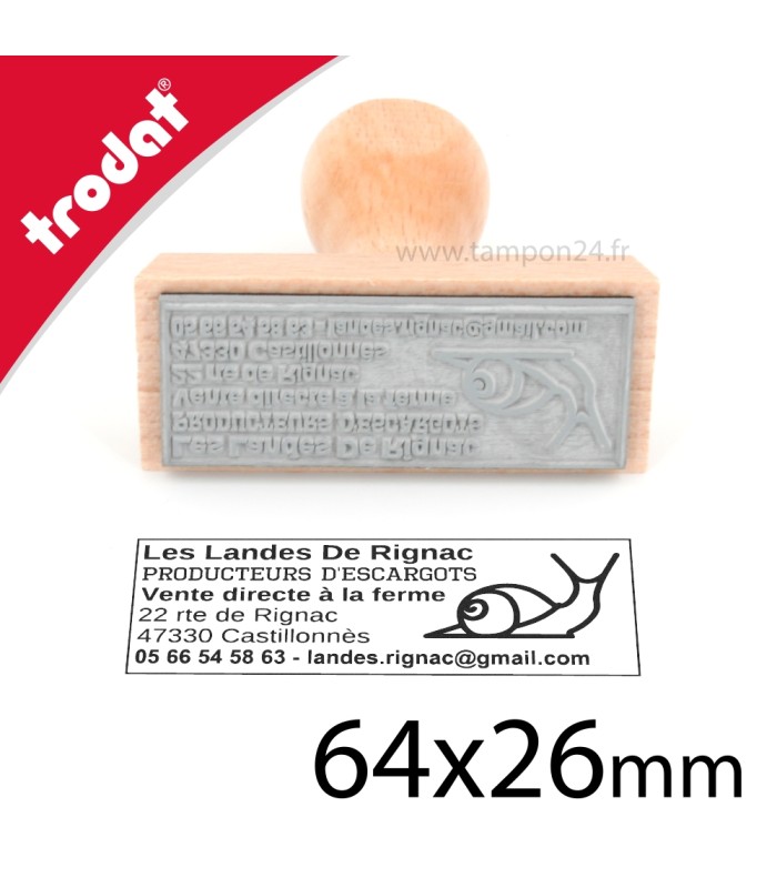 Cachet manuel en bois texte et logo