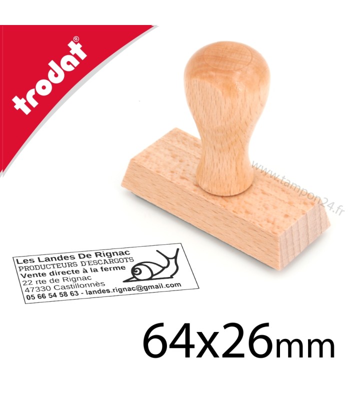Tampon personnalisé pas cher en bois - 64x26mm