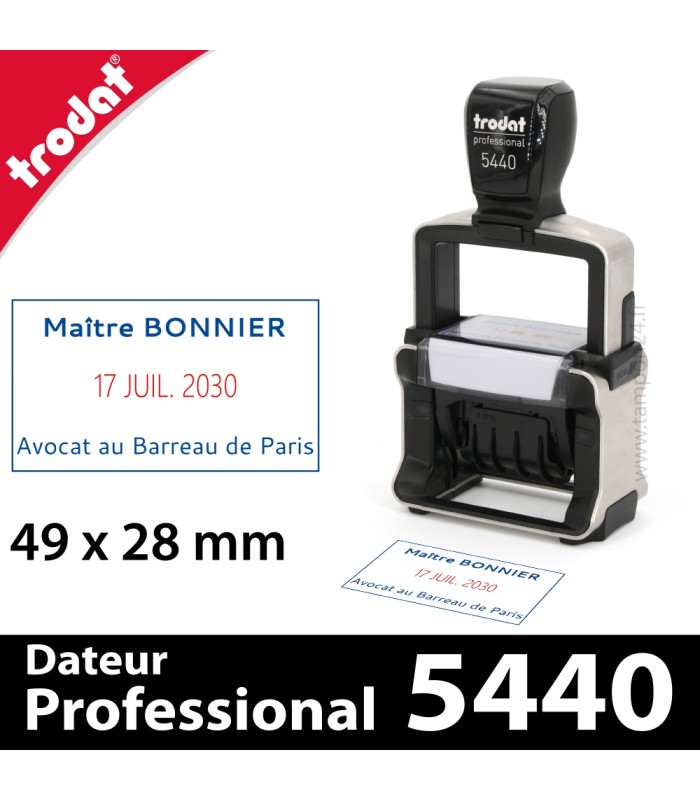 Tampon avec date réglable à molette et personnalisable - Trodat Professional 5440