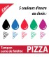 Tampon motif pizza en 5 couleurs d'encre : noir, bleu, rouge, vert, violet