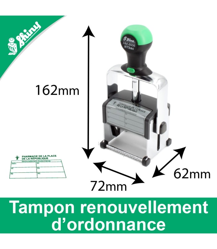 Dimensions du timbre auto encreur spécial ordonnances à renouveller pour les pharmaciens