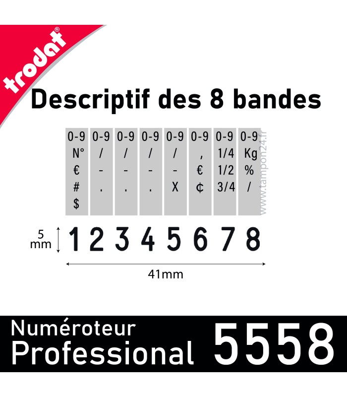 détails des 8 bandes du Trodat Professional 5558