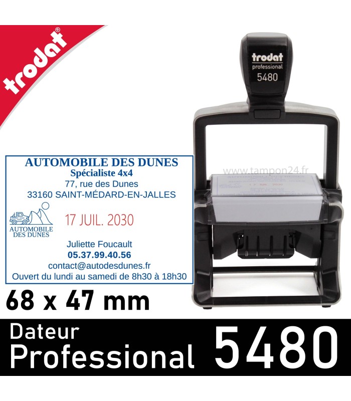 Trodat Professional 5480 - Jusqu'à 4 lignes de texte au-dessus de la date et 4 lignes en dessous