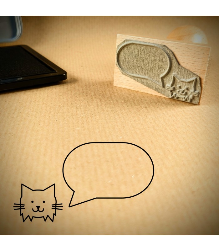 Tampon bois collection n°3 - Chat phylactère