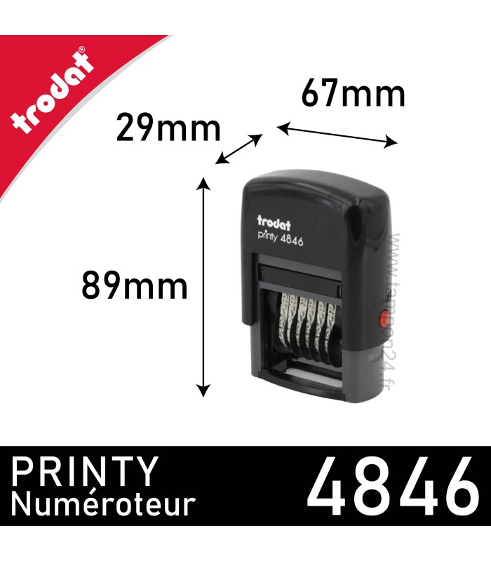 Dimensions du numéroteur 6 bandes Trodat Printy 4846