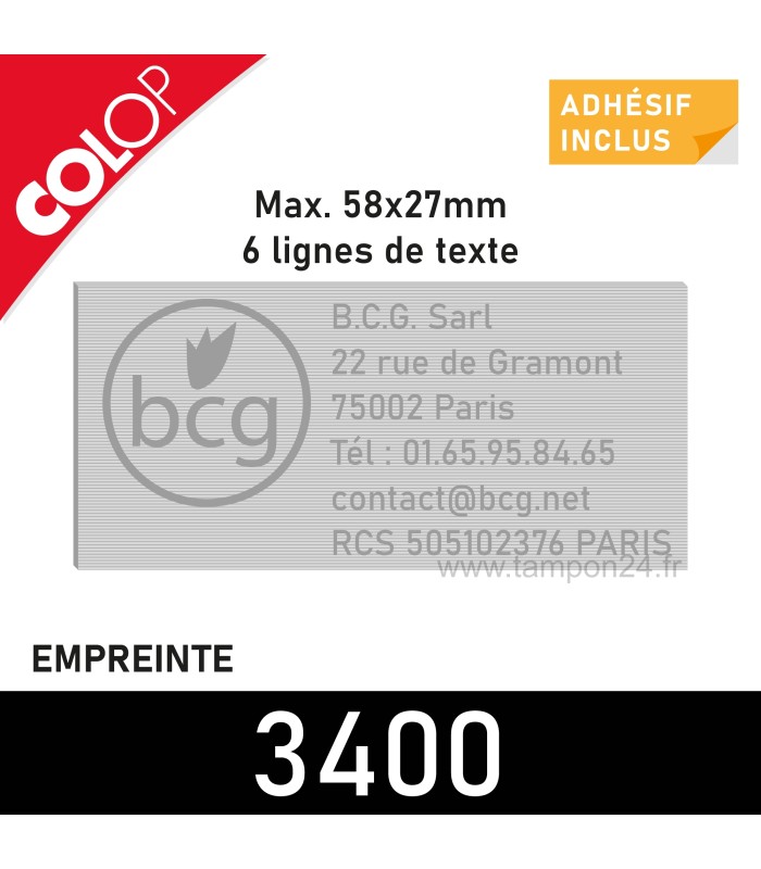 Plaque personnalisée pour Colop 3400 - 58x27mm - Jusqu'à 6 lignes de texte