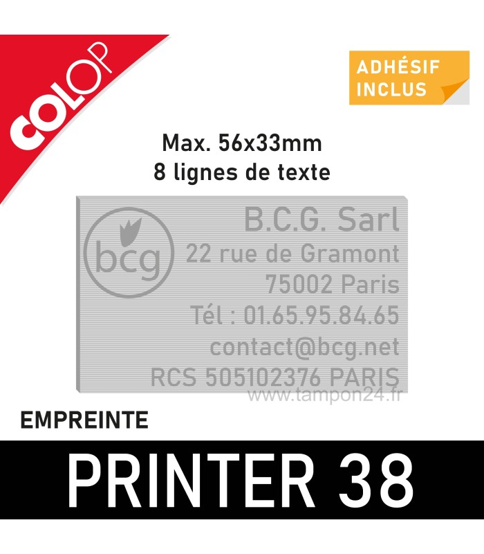 Exemple de personnalisation de l'empreinte pour Colop Printer 38, 56x33mm