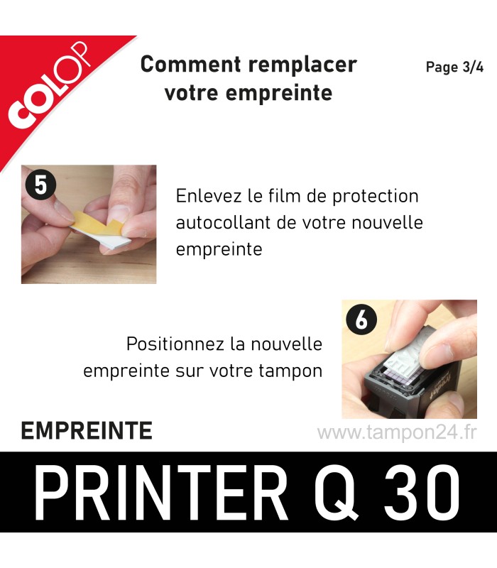 Repositionner la nouvelle semelle en caoutchouc sur le tampon carré Colop Q30