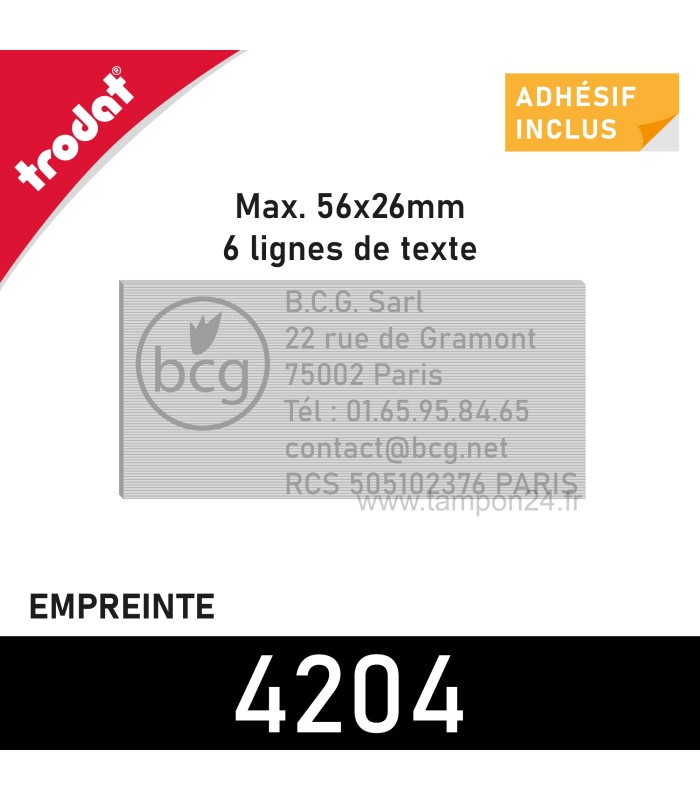 Exemple de personnalisation de la plaque de texte pour Trodat 4204
