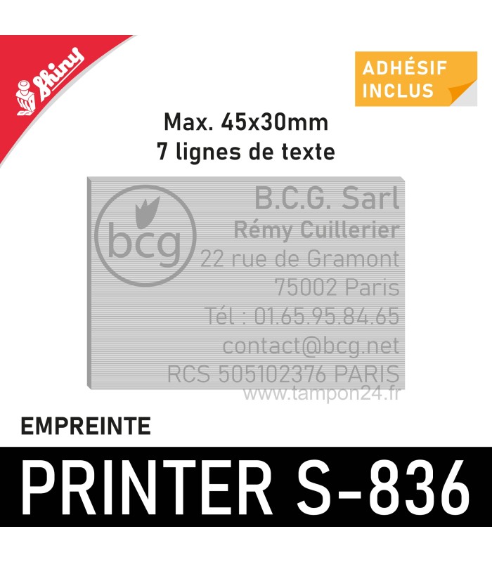 Exemple de personnalisation de la palque de texte pour Shiny Printer S-836