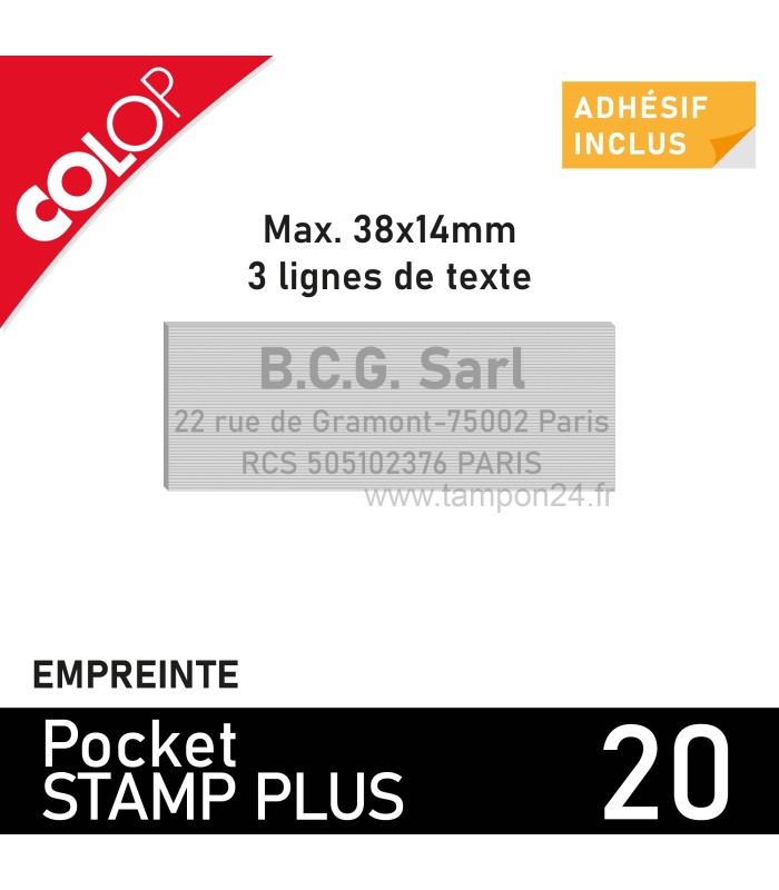 Aperçu d'une personnalisation d'empreinte pour colop pocket stamp plus 20