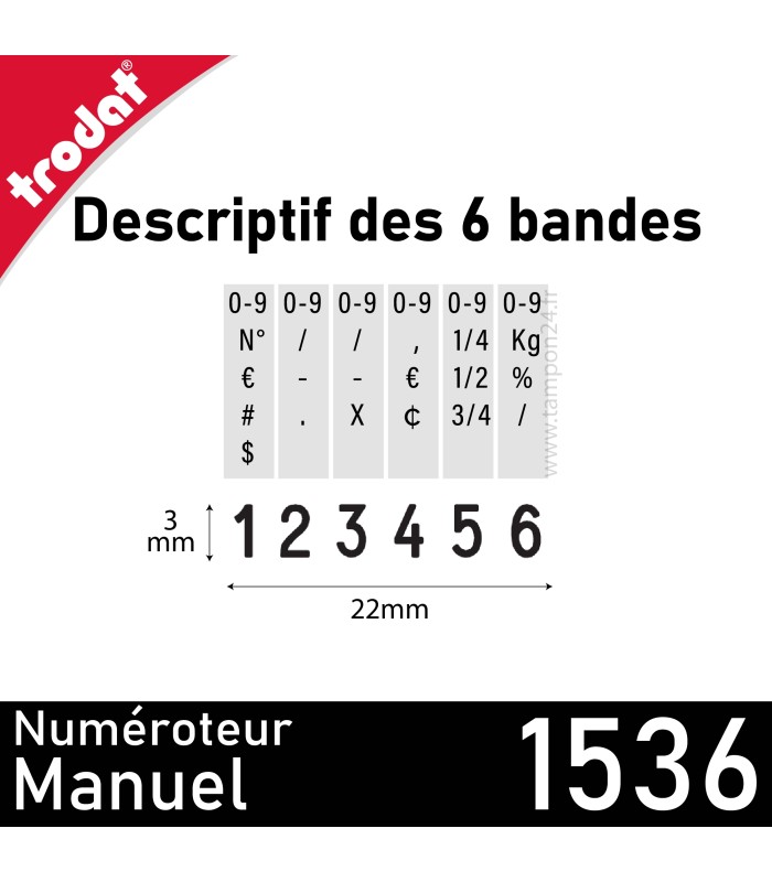 Contenu des bandes du numéroteur classique 6 bandes Trodat 1536