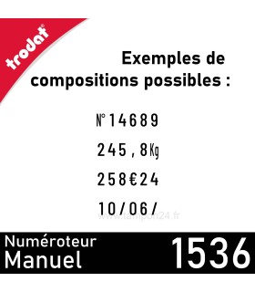 Exemples de compositions possibles avec le numéroteur manuel 6 bandes Trodat 1536