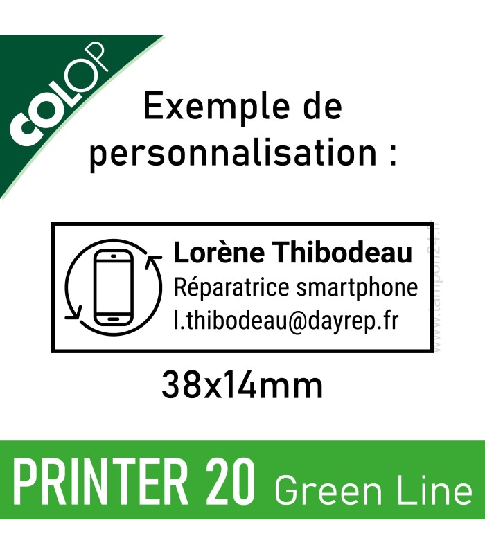 Exemple de personnalisation du COLOP PRINTER 20 GREEN LINE