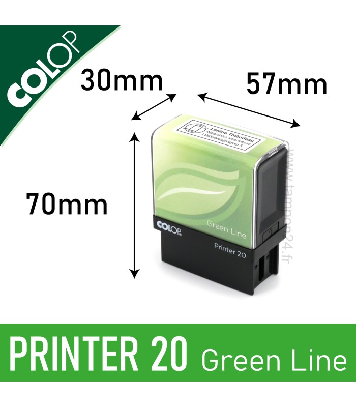 Dimension du Colop Printer 20 Green Line : 70x30x57mm