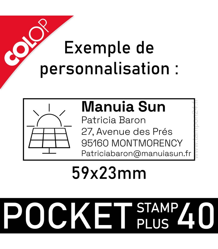 2.	Exemple d'empreinte 5 lignes avec logo pour le tampon Colop Pocket Stamp Plus 40